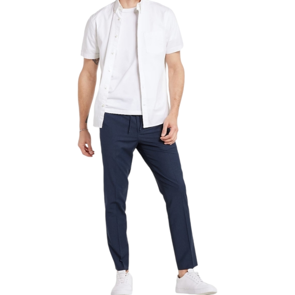 Express Extra Slim Wool-Blend Drawstring Modern Tech Suit Pant Mens 30x30 Blue
